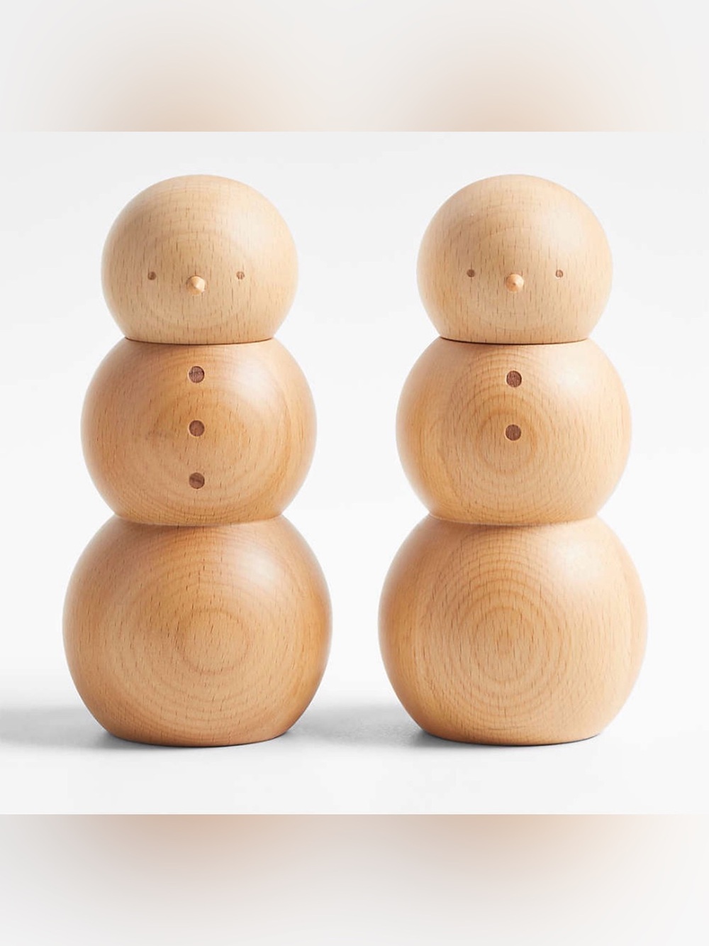 Crate & Barrel Wood Snowman Salt & Pepper Mill Grinder Set